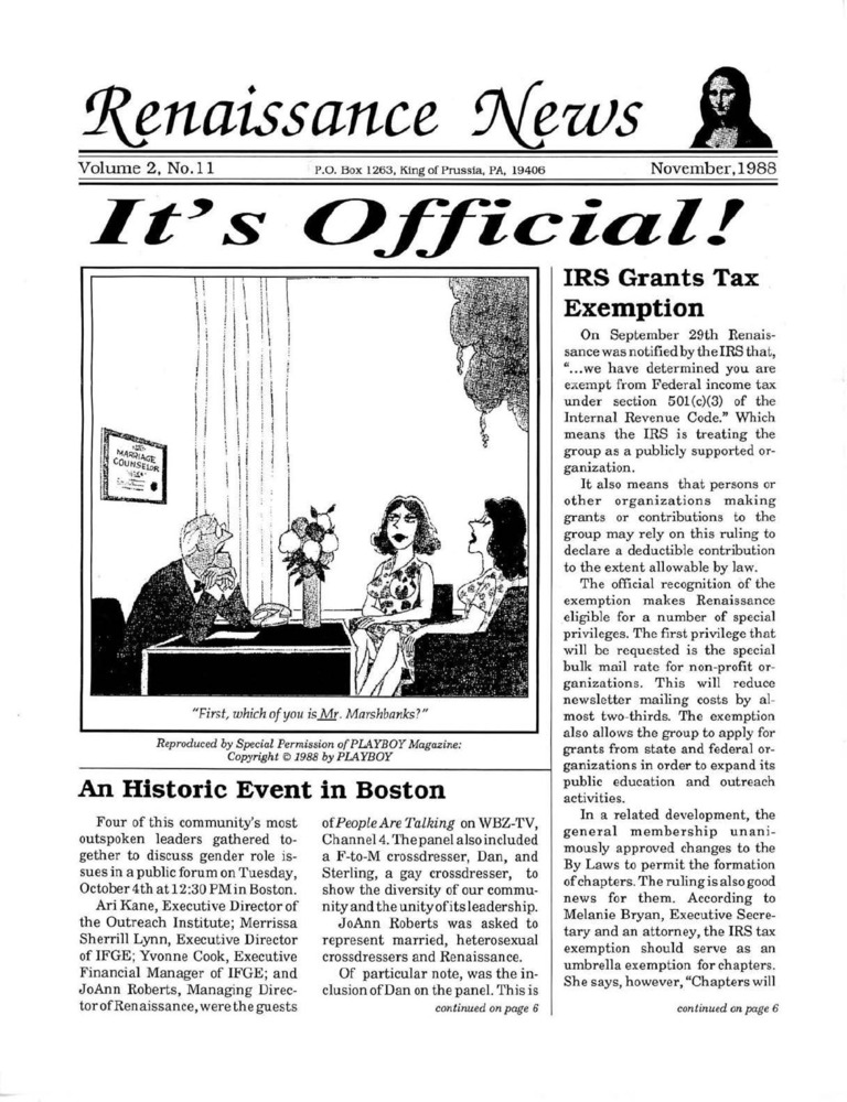 Download the full-sized PDF of Renaissance News, Vol. 2 No. 11 (November 1988)