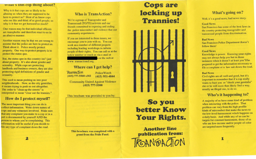 Download the full-sized PDF of Cops Are Locking Up [Transgender People]! So You Better Know Your Rights.